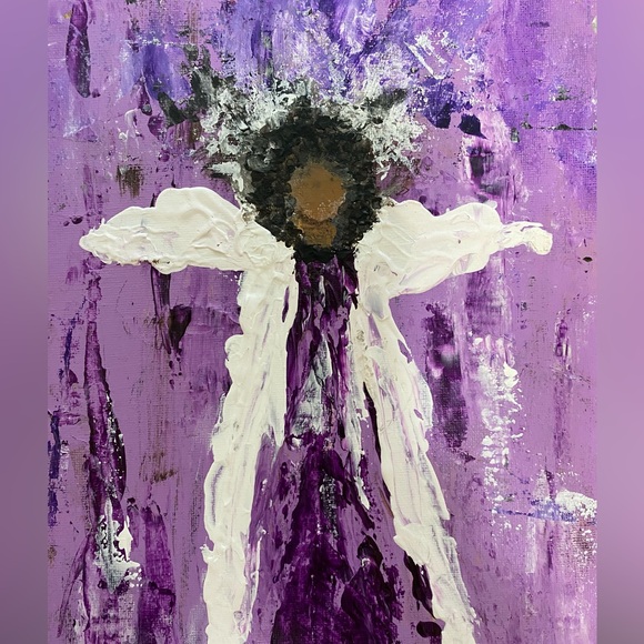 d.Krumbach Other - Abstract Angel Wall Art Print Framed-Purples and White made from my original art